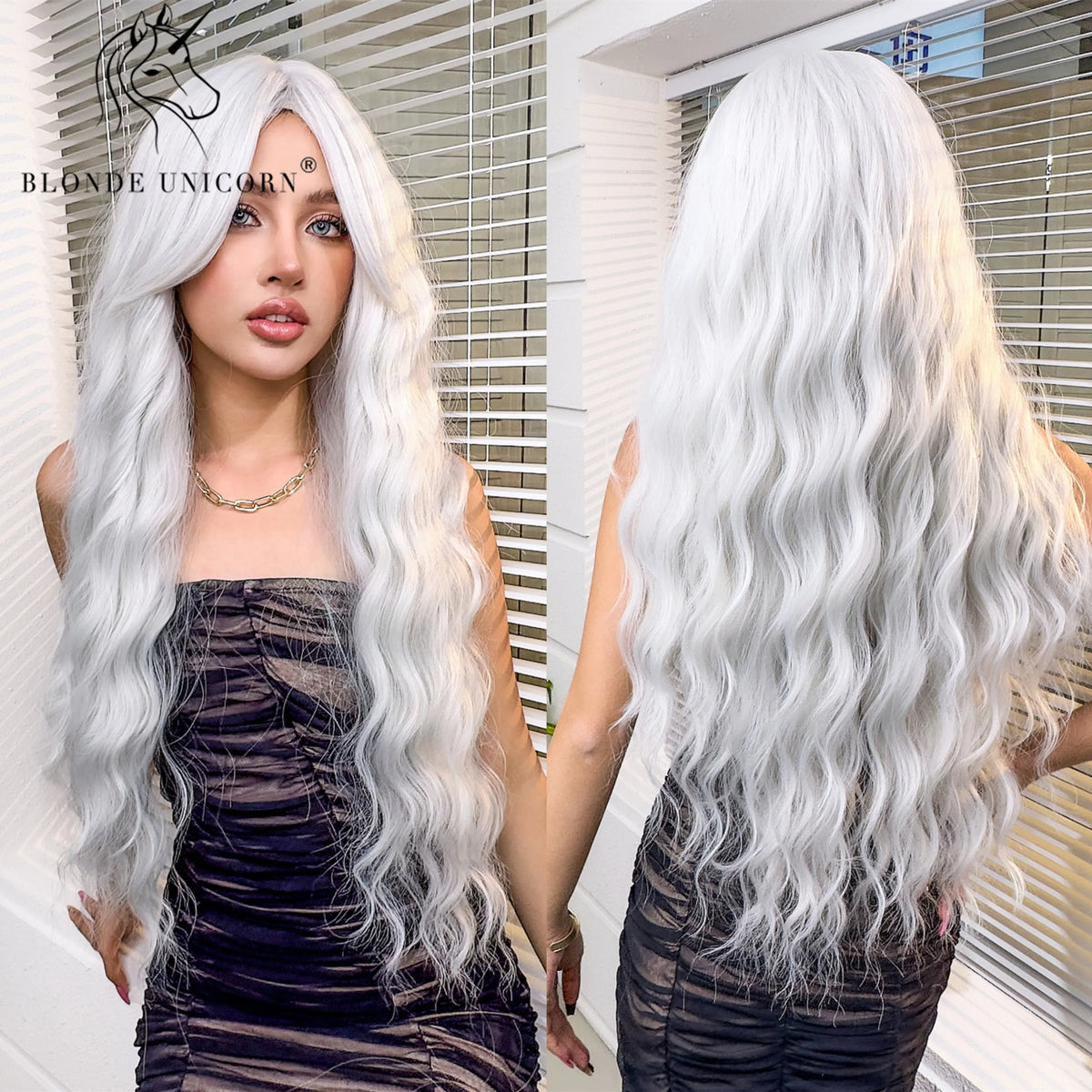 Blonde Unicorn Ombre Purple to Blue Long Wavy Wig for Women