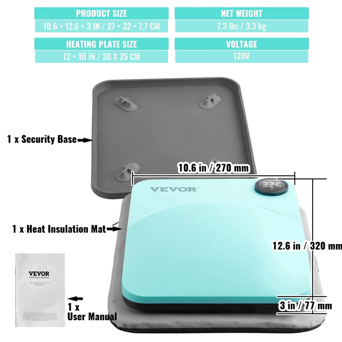 Portable Heat Press 9x9 12x10 For Sublimation DIY 12x10in Green / spain