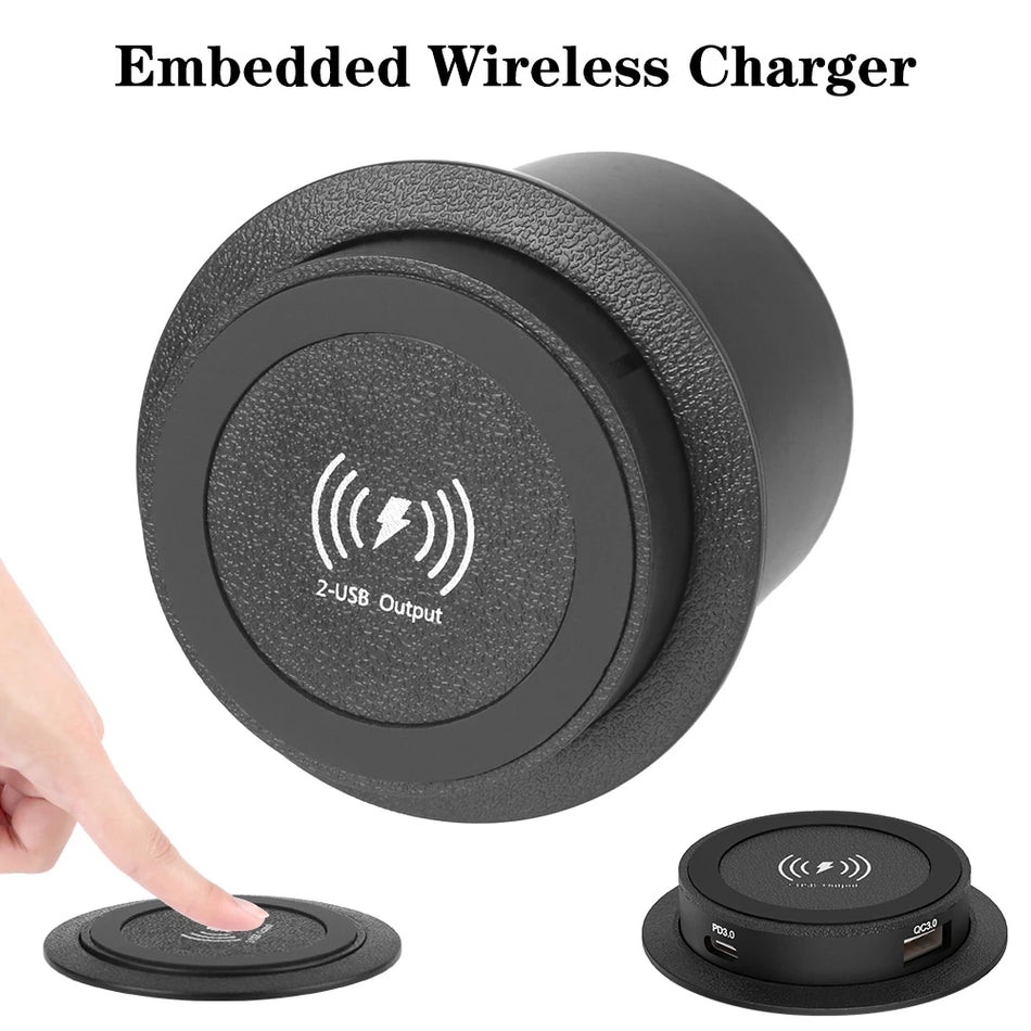 Įmontuotas belaidis automobilinis įkroviklis su dviem USB-C PD QC 3.0, 24V/12V