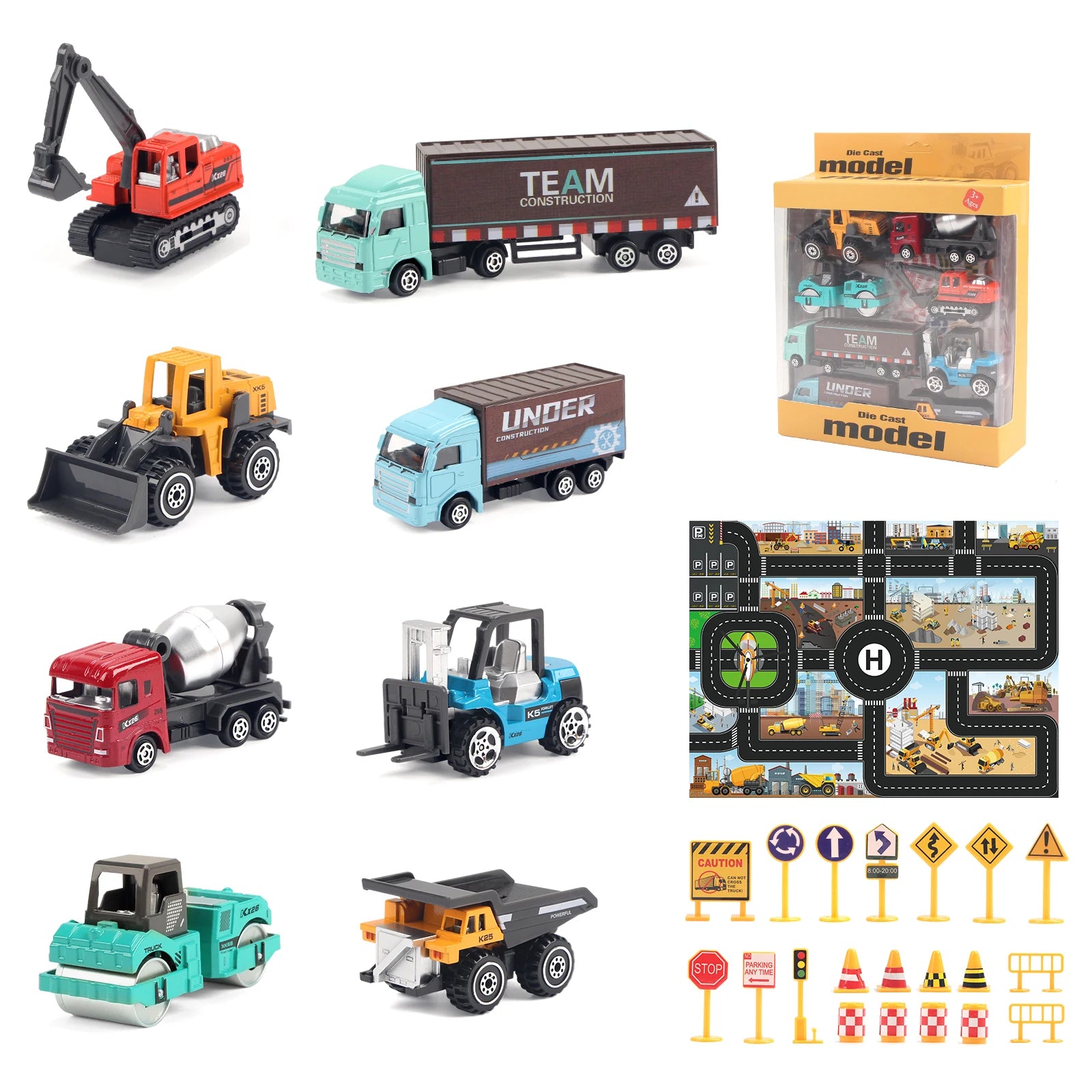 Coolplay 8 Piece Alloy Engineering Truck Set &ndash; Classic Construction Fun for Boys A with box