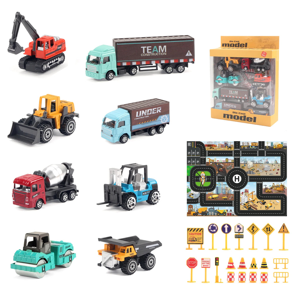 Coolplay 8 Piece Alloy Engineering Truck Set &ndash; Classic Construction Fun for Boys A with box