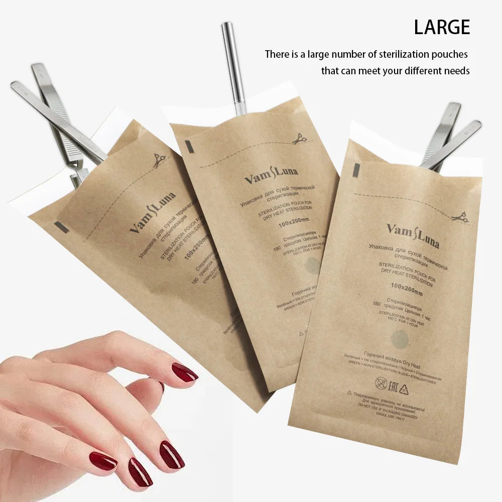 100Pcs Autoclave Pouches Kraft Paper For Nails &ndash; Dry Heat
