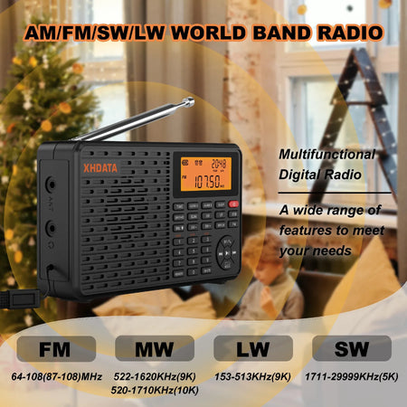 XHDATA D-109 Portable Bluetooth Radio with AM, SW, MW, FM Support
