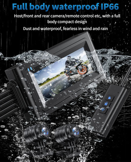 Motorcycle Camera Touch Screen Wifi GPS &ndash; HD 1080P Dual Lens Waterproof Dash Cam