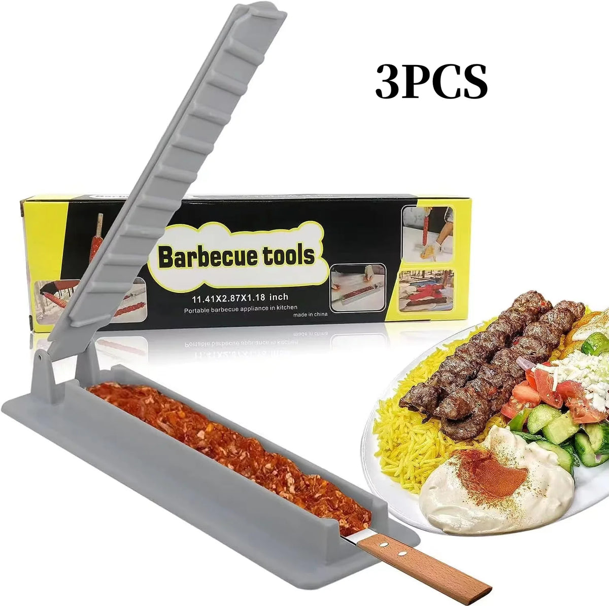 Kebab Maker Mould - Effortless Plastic Skewer Tool for Perfect BBQ Kebabs 3pcs