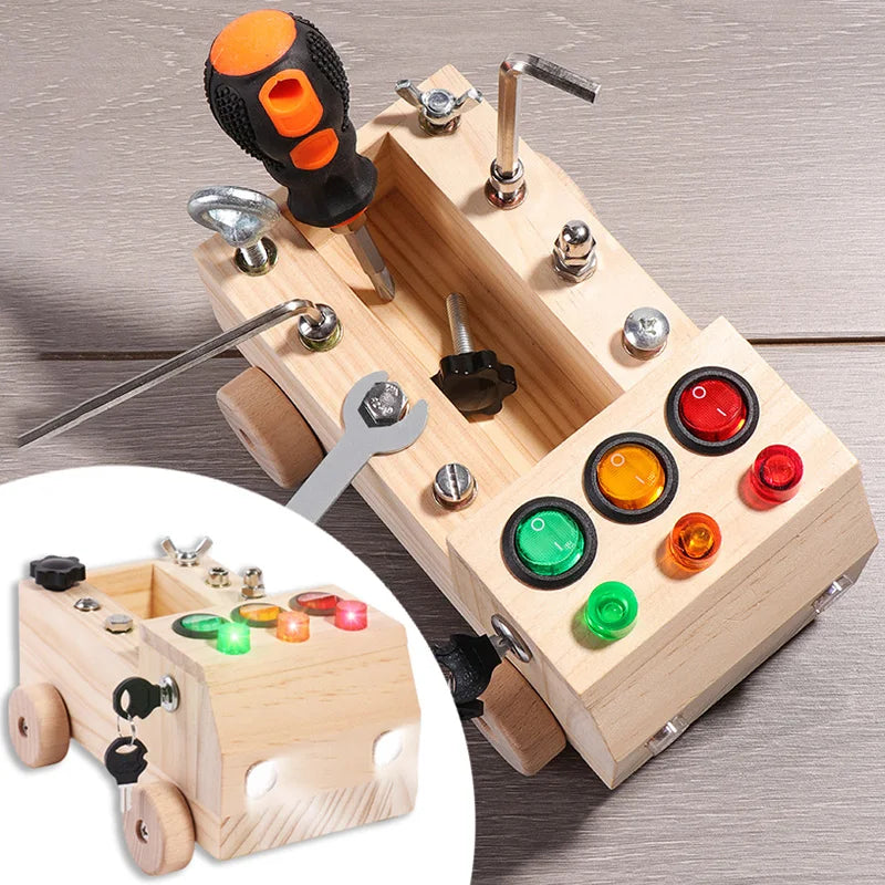Wooden Montessori Busy Board &ndash; LED Light Switch Box