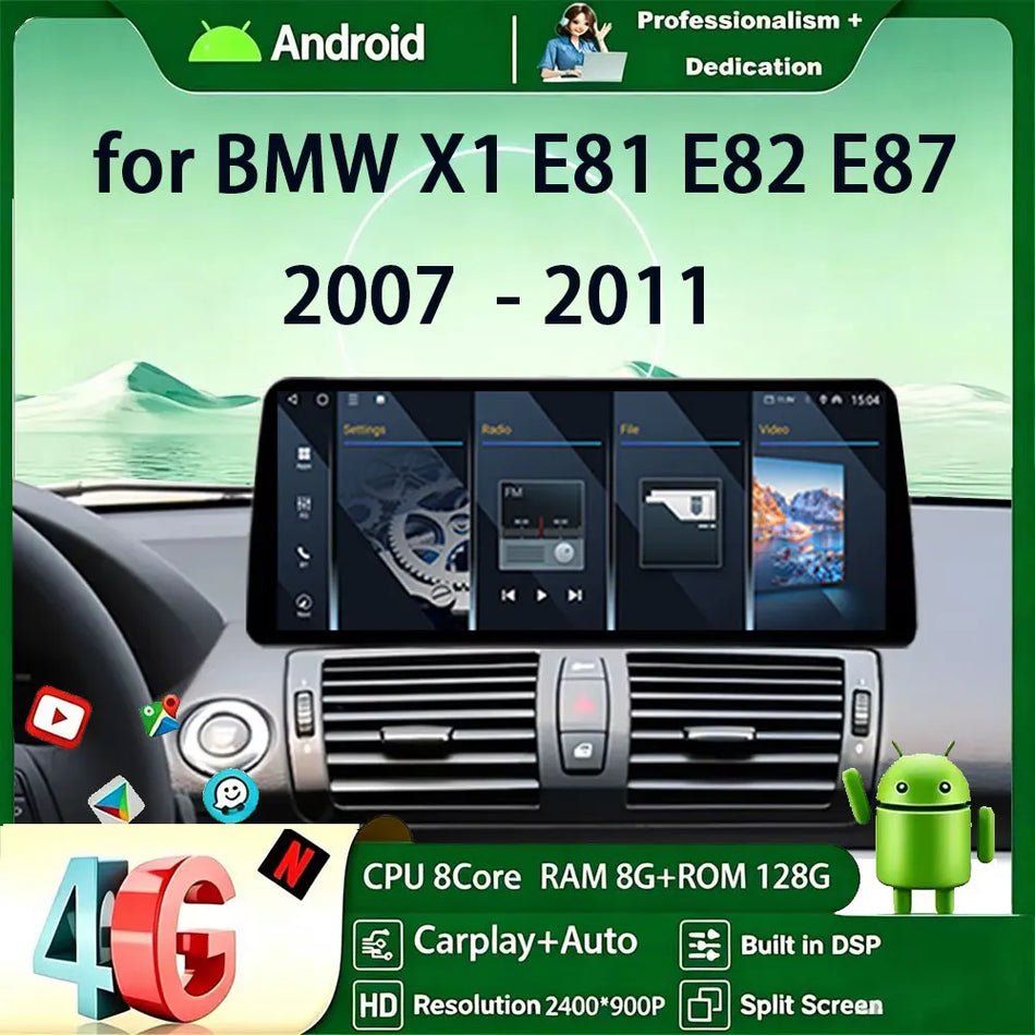 Jednostka główna stereo DSP Android 15 12,3 cala do BMW X1 E81 E82 E87 z Carplay i GPS