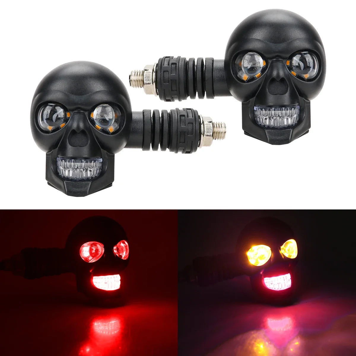 Skull Motorcycle Indicator Lights &ndash; Dual Color Functionality Red Yellow
