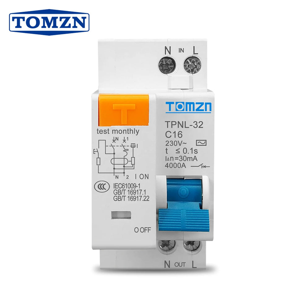 TOMZN TPNL DPNL 230V 1P+N RCBO Mini Circuit Breaker TPNL 32A
