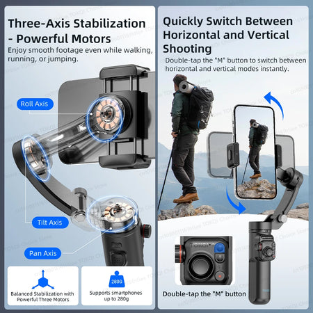 M02 3-Axis Handheld Gimbal Stabilizer with Wireless Remote for Smartphone
