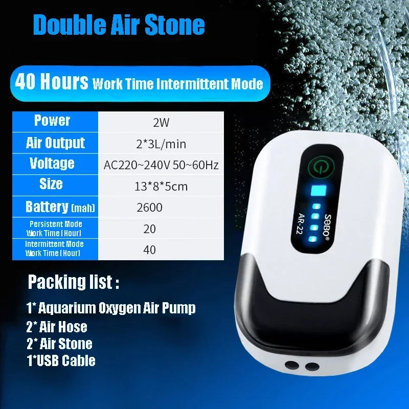 AR-33 Aquarium Oxygen Air Pump &ndash; Ultra Quiet USB Charging Double AR22 / USB