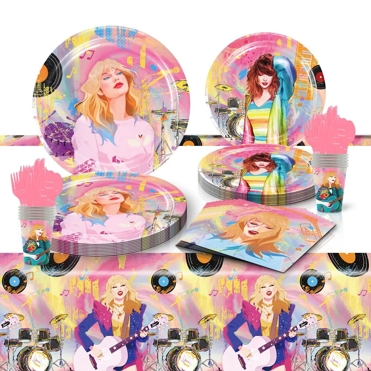 Taylor Swift Birthday Party Decorative Set with Dinnerware, Banners, and Balloons