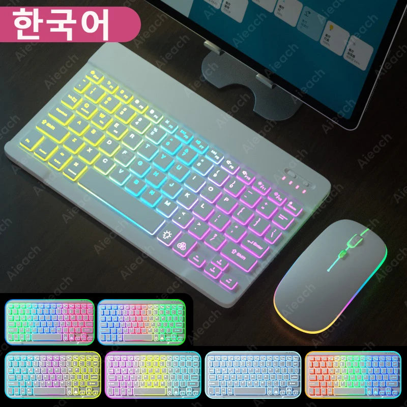 Rainbow Backlit Tablet Keyboard For Android iOS &ndash; Bluetooth Korean