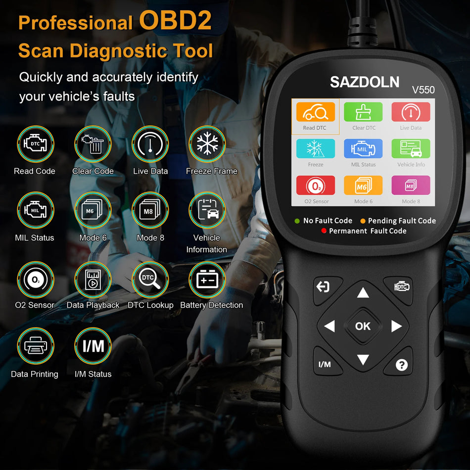 Читатель кодов Humzor SAZDOLN V550 для автомобилей и мотоциклов для тестирования аккумулятора, проверки на выбросы