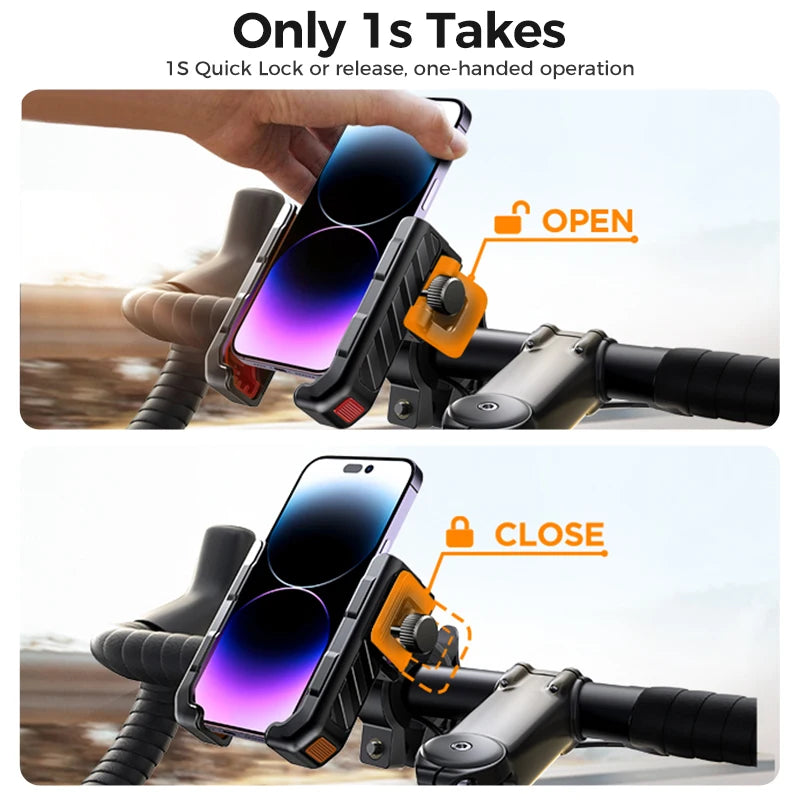 🟠 Χαρακτήρα ποδηλασίας τηλεφώνου 360 ° Προβολή GPS κλιπ με ένα χέρι Λειτουργία ποδηλάτων μοτοσικλέτας Mobilephone Holder για 4.7-7 "Shockproof