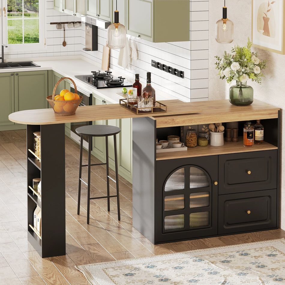 Nowoczesna 360-stopniowa obracająca się szafka barowa do jadalni z 2 szufladami