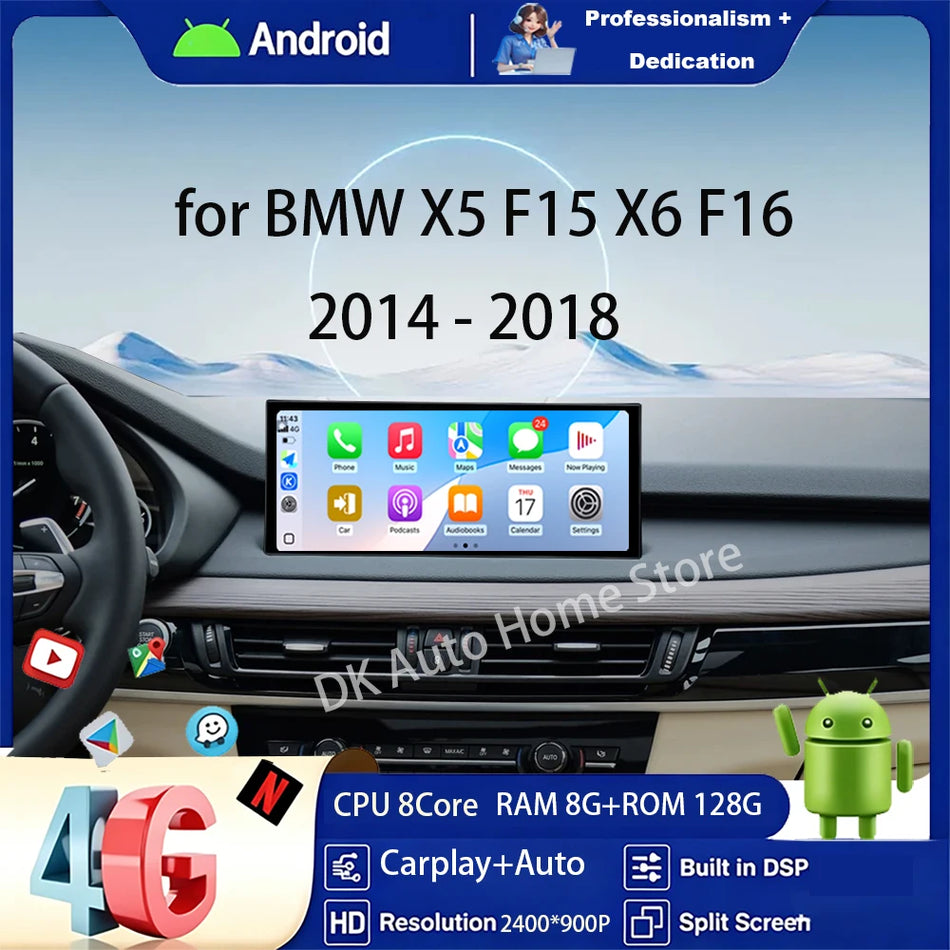 Radio auto Android 16 pentru BMW X5 F15 X6 F16 2014-2018 cu navigație GPS și Apple Carplay
