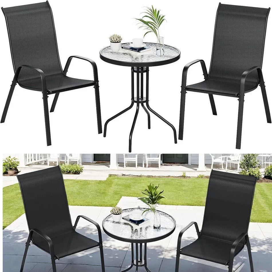 3 предметный набор для балкона: круглый стеклянный стол и 2 складных стула