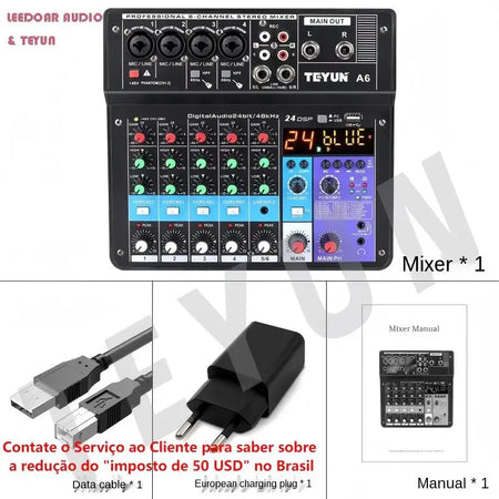 TEYUN A6 A8 A4 6/8 Channel Audio Mixer &ndash; Portable Mixer A6 EU Plug