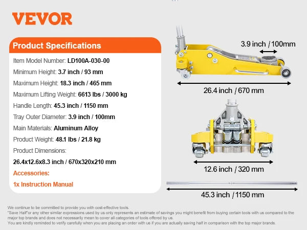 SucceBuy 3T/2T Floor Jack &ndash; Aluminum Hydraulic Quick Lift 3T Aluminum / United States