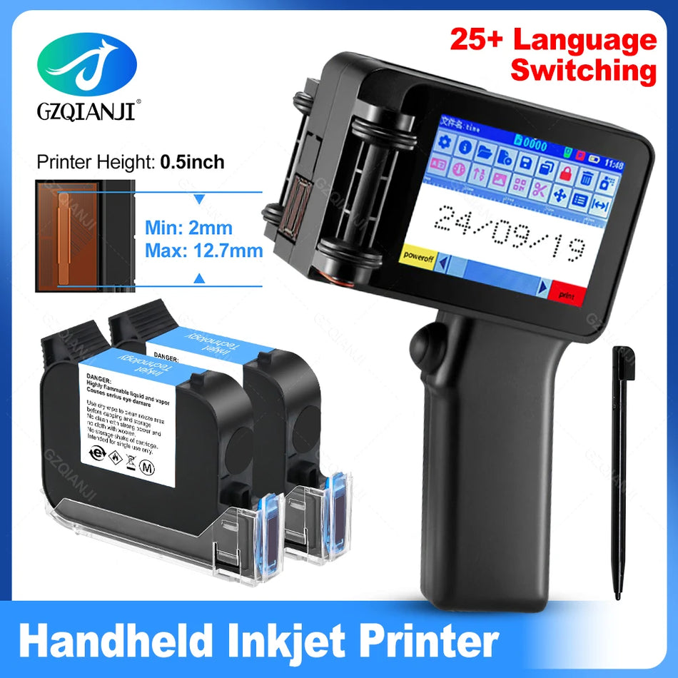 Ročni brizgalni tiskalnik, prenosni z 4,3-palčnim HD zaslonom na dotik QR/črtna koda