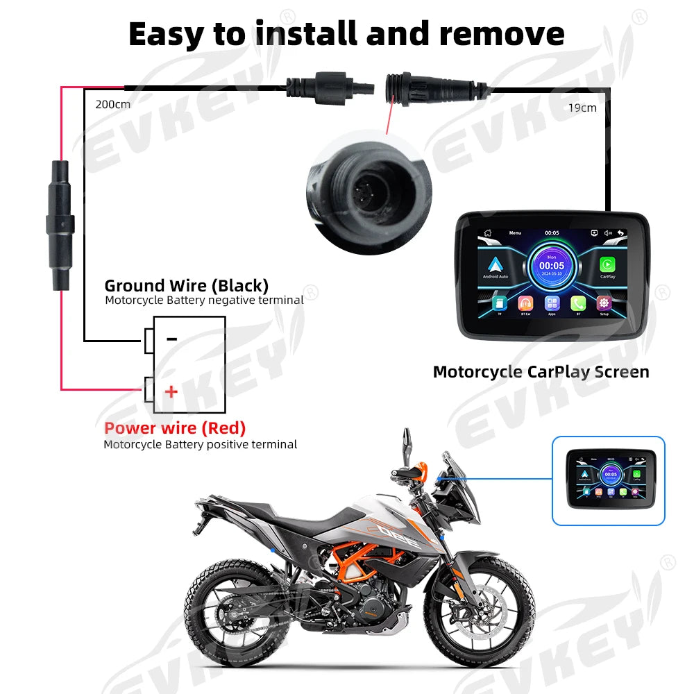 EVKEY 5.0inch Portable Motorcycle Navigation Display Screen &ndash; Wireless CarPlay and Android Auto
