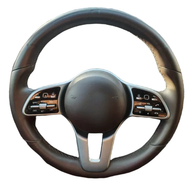 Калъф за волан от черна кожа, ръчно шит за Mercedes-Benz A-Class W177, B-Class W247, C-Class W205, CLS-Class