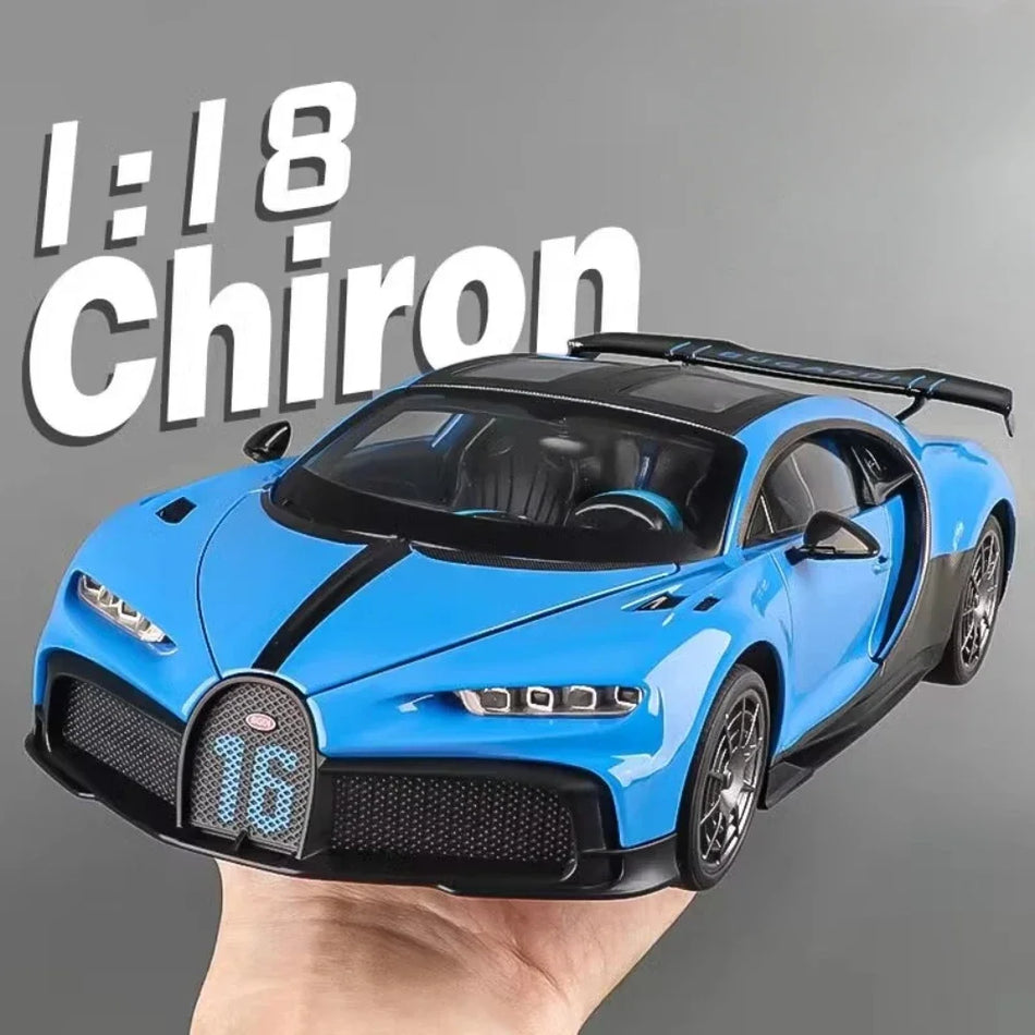 Model de mașină sport Chiron din metal turnat la scară 1:18 cu sunet, lumini, uși deschise