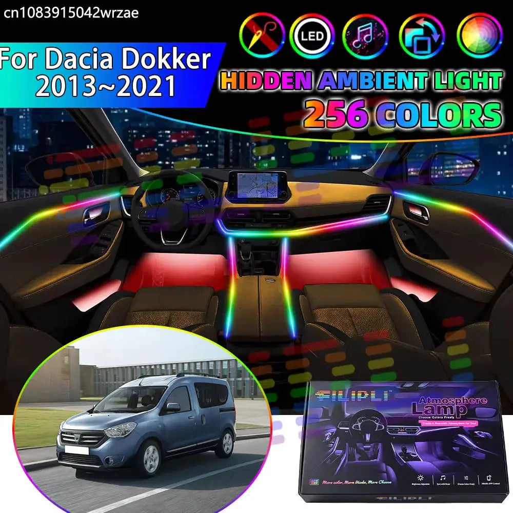 For Dacia Dokker 2013~2021 F67 MK1 2014 RGB Car Interior Ambient Lights Strips Breathing Lighting Kit App Control LED strips by InterCyprus Trading Ltd