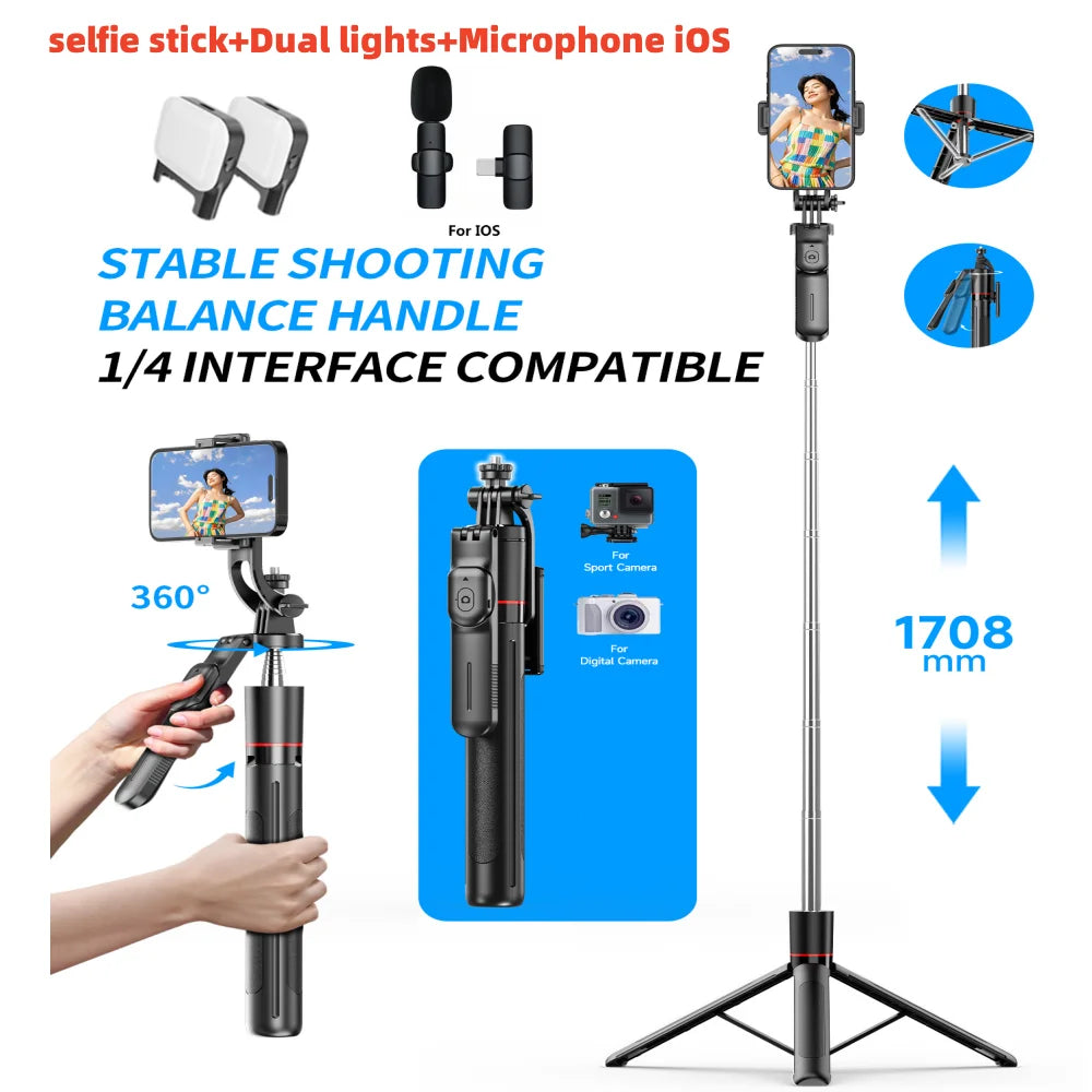 MEUYAG Monopod Remote Shutter with Fill Light &amp; Bluetooth Selfie Stick for Smartphones Option 4
