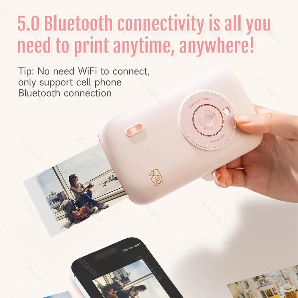 Bluetooth krāsu foto printeris portatīvs mini kabatas izmēra 2x3 collu fotogrāfijām