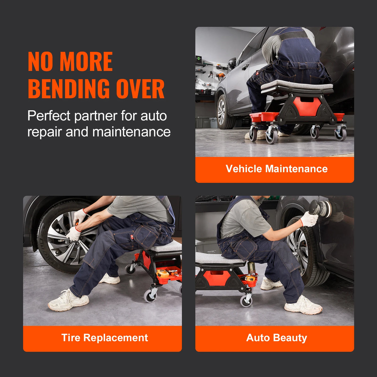 SucceBuy Rolling Mechanic Seat - Smooth Glide Wheels