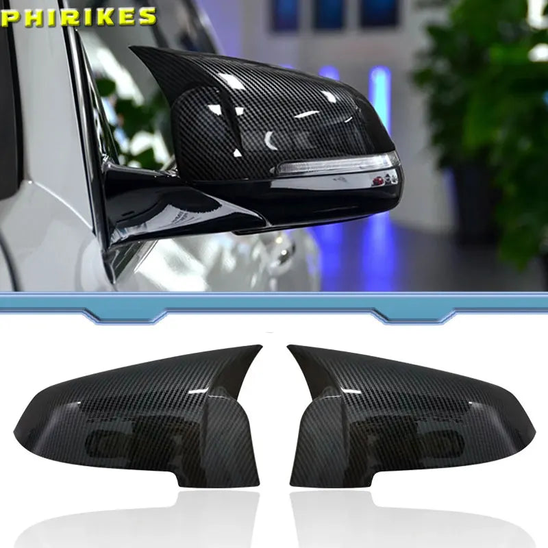 Oglekļa šķiedras izskata melnas aizmugurējā spoguļa vāciņu uzlikas BMW 5 6 7