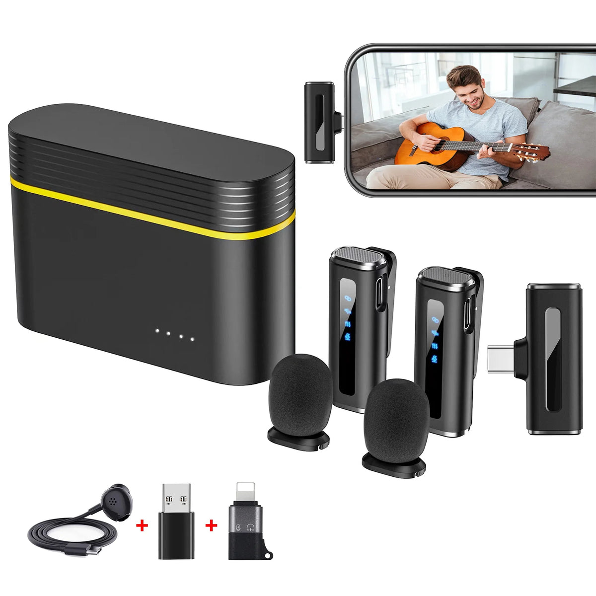 YESSKO Wireless Lavalier Microphone with Noise Reduction and Charging Box