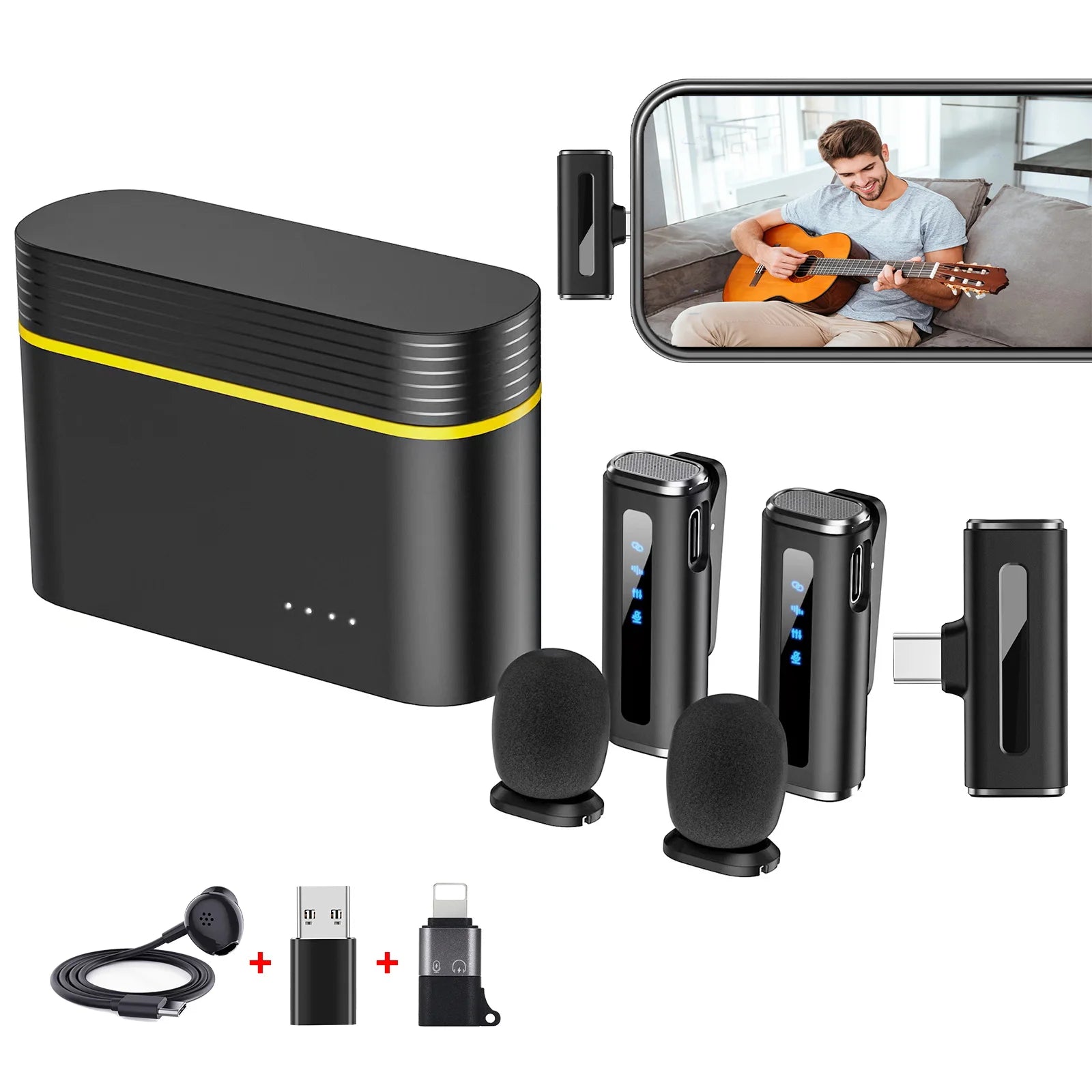 YESSKO Wireless Lavalier Microphone with Noise Reduction and Charging Box