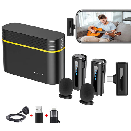 YESSKO Wireless Lavalier Microphone with Noise Reduction and Charging Box