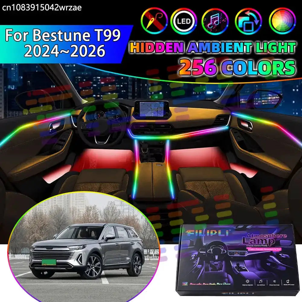For Bestune T99 2024 2025 2026 D058 RGB Car Interior Ambient Lights Strips Breathing Lighting Kit App Control LED strips Auto by InterCyprus Trading Ltd