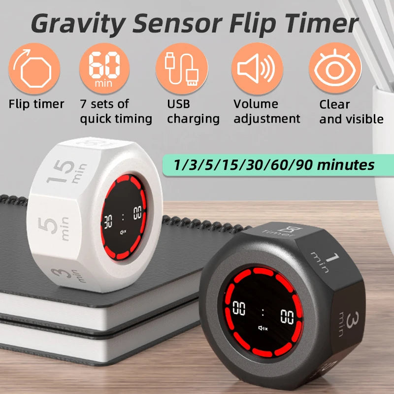 Gravitationssensor Timer Würfel für Studium und Fitness, voreingestellt 1/3/5/15/30/60/90 Minuten