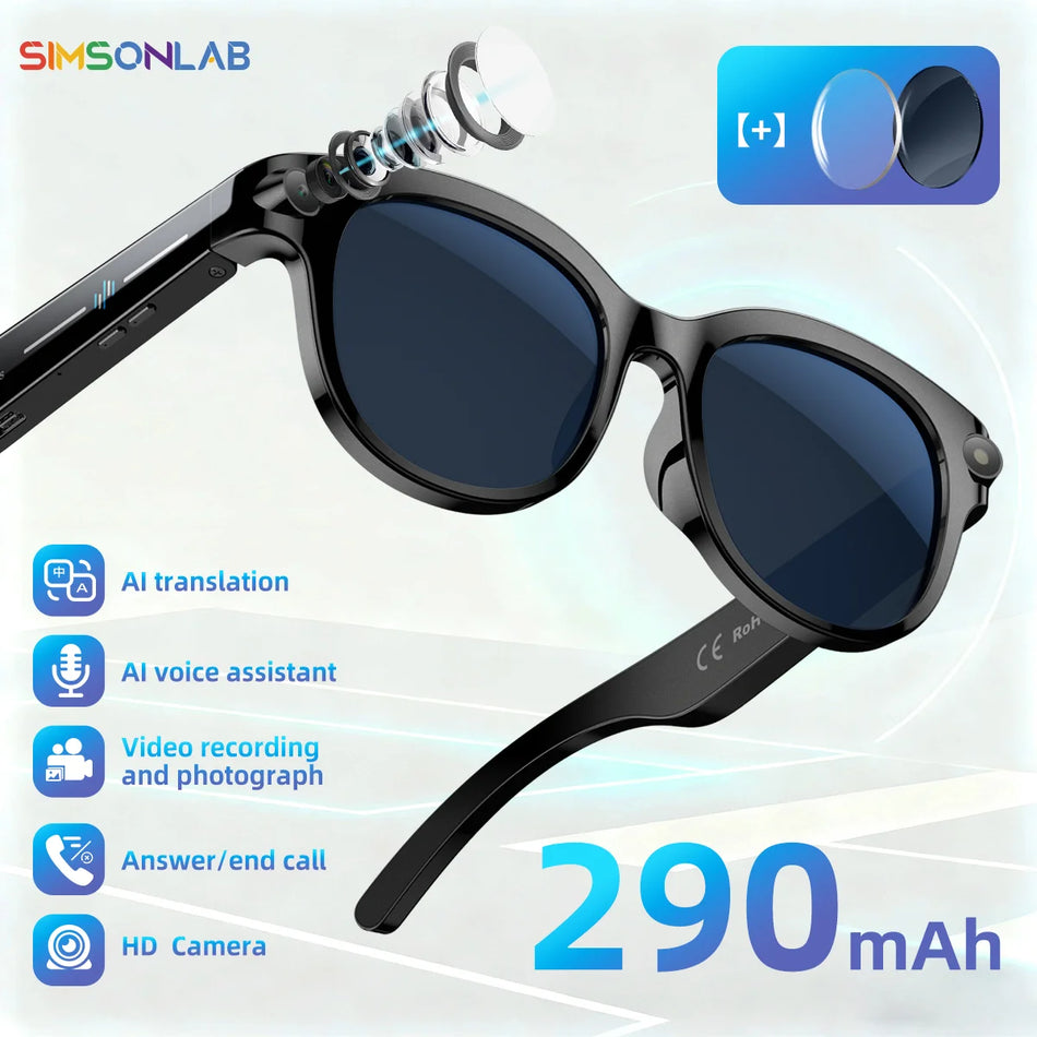 AI Smart Glasses With HD Camera, Translation, LED Light Sunglasses