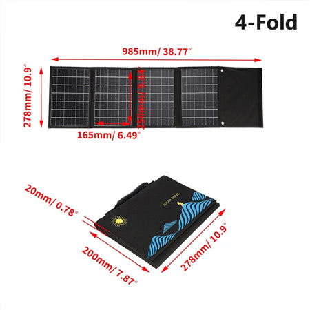 1000W Foldable Solar Panel 18V &ndash; USB DC Output For Outdoors 4-Fold