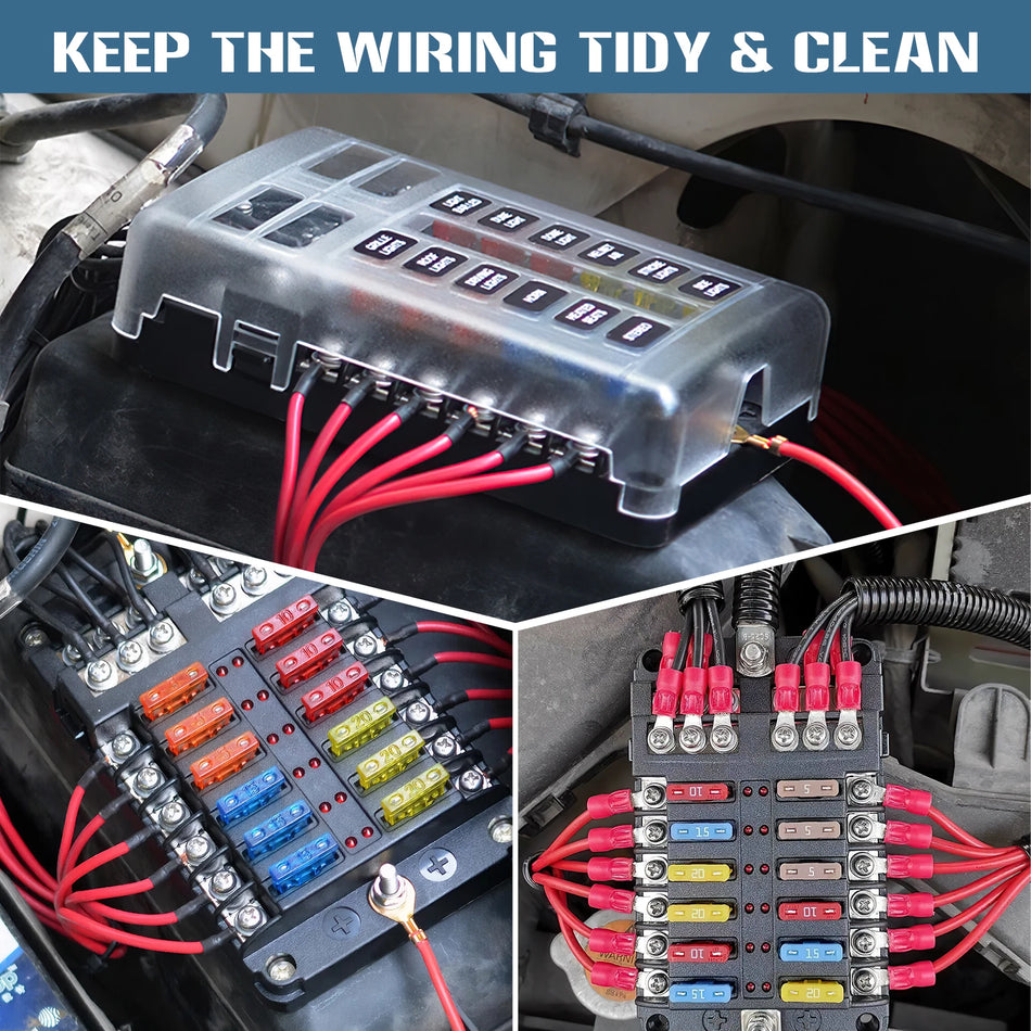 Chelhead 12-fack bilsäkringslåda med negativa bussar LED