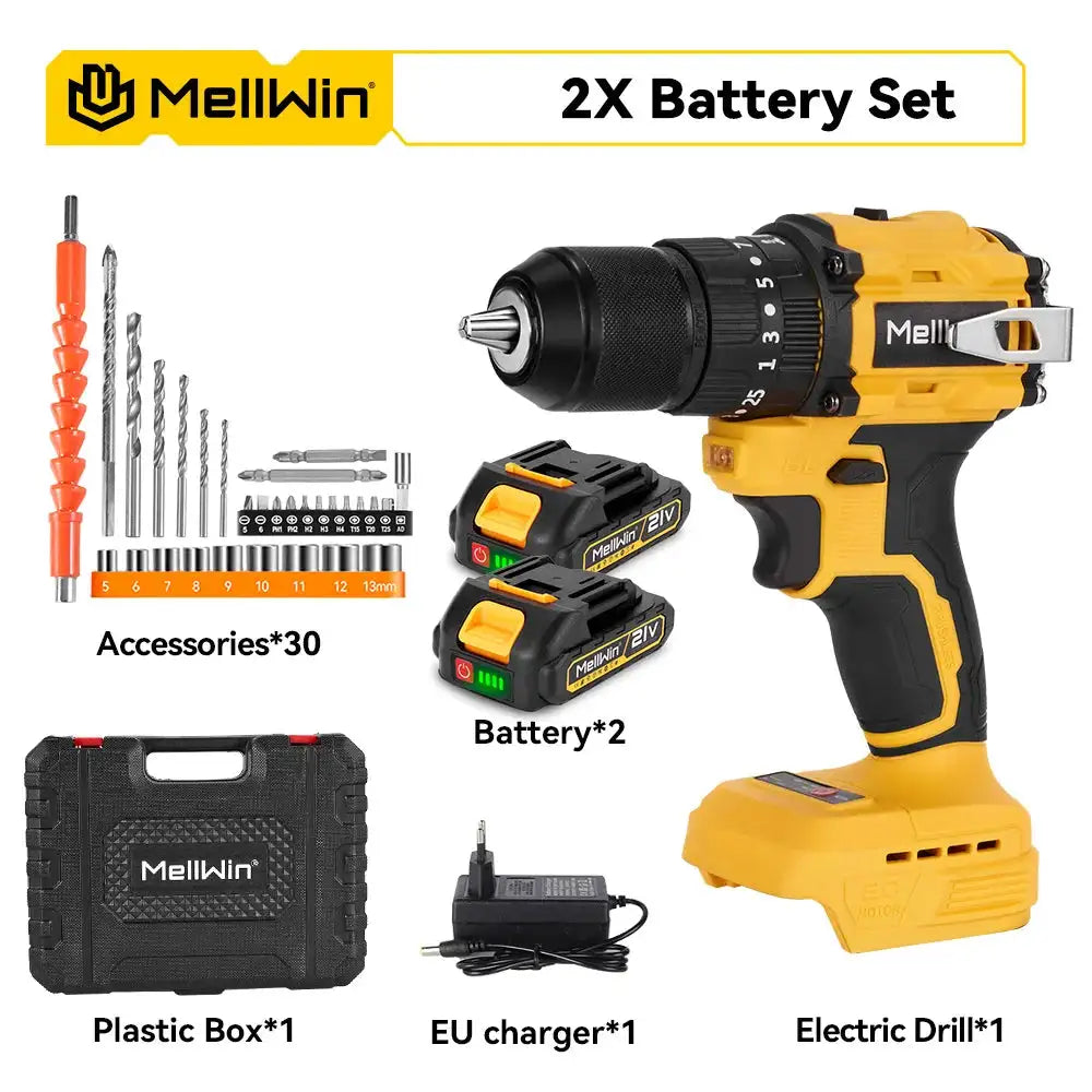 MELLWIN 25+3 Torque Brushless Electric Impact Drill &ndash; 3-Mode 2xBattery Set / CHINA