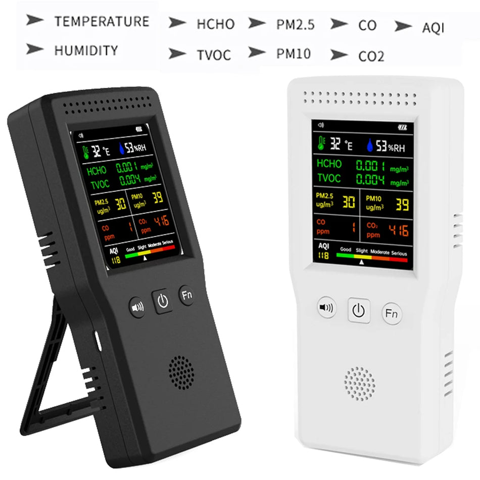 9 In 1 LCD Luchtkwaliteitsmonitor PM2.5 PM10 CO CO2 AQI