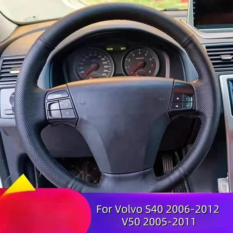 Steering Wheel Cover Black Faux Leather for Volvo S40 V50 2005-2012 by InterCyprus Trading Ltd