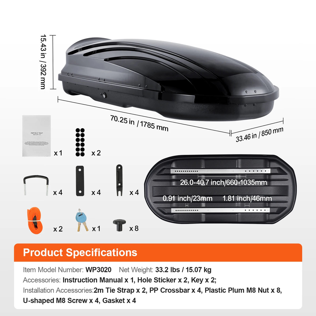 VEVOR Rooftop Cargo Carrier &ndash; Dual-Sided Opening With Straps