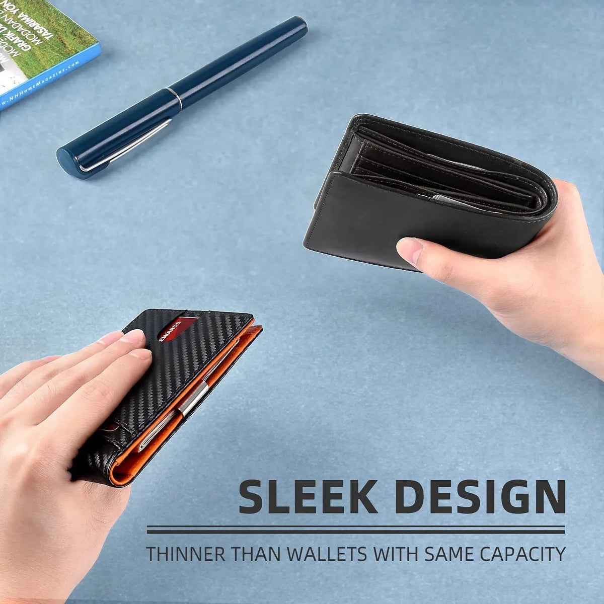 DIENQI Black Carbon Fiber Slim Leather Wallet for Men - Perfect Father's Day Gift
