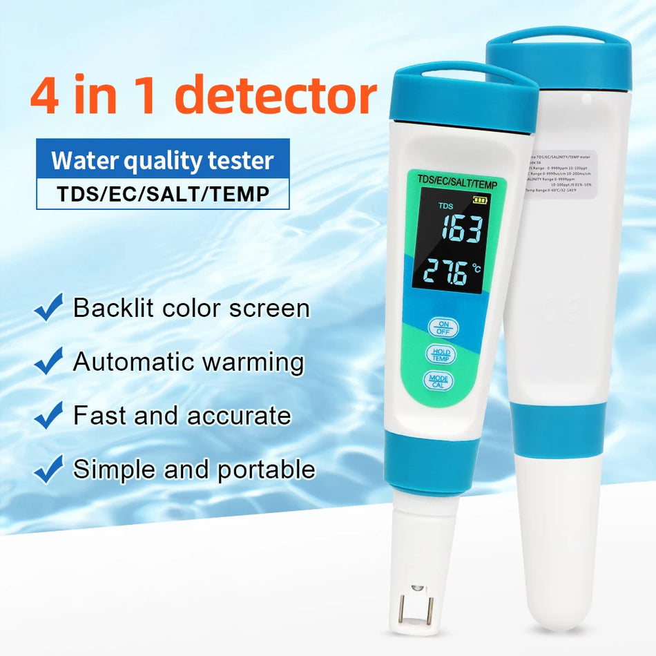 SAL107SA06 &ndash; 4 In 1 TDS EC Salt Temp Water Tester Pro