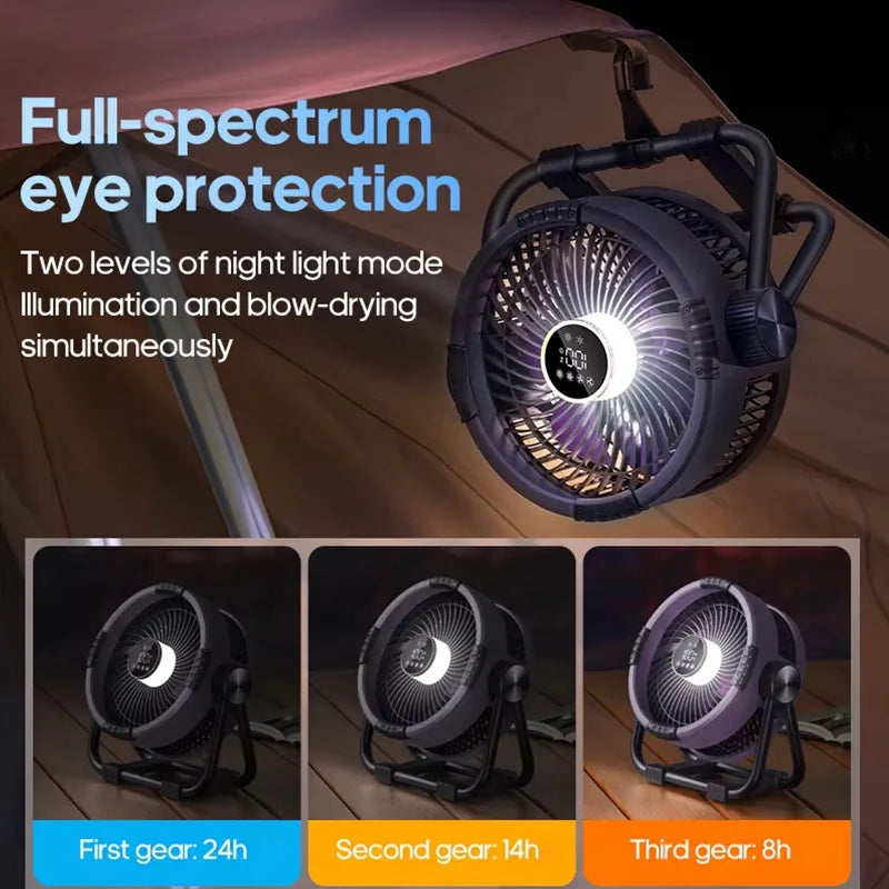 Rechargeable Camping Fan 20000mAh - LED Lights Remote