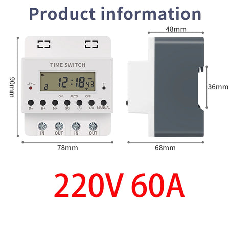 Automatic Time Control Switch 220V Digital Timer &ndash; Weekly 220V 60A