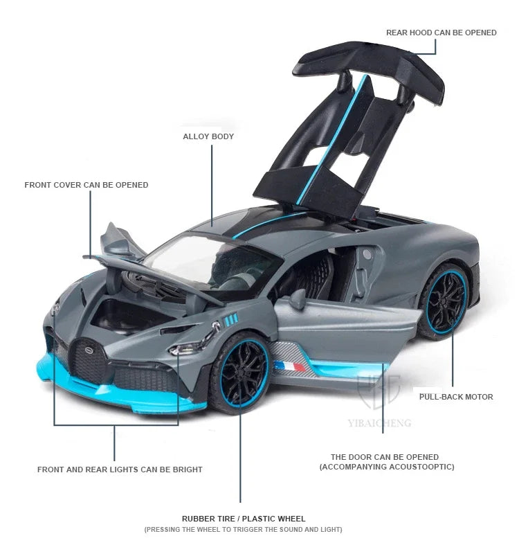 1:32 Bugatti Veyron Divo Alloy Diecast Car Model - Pull Back Miniature Vehicle for Kids